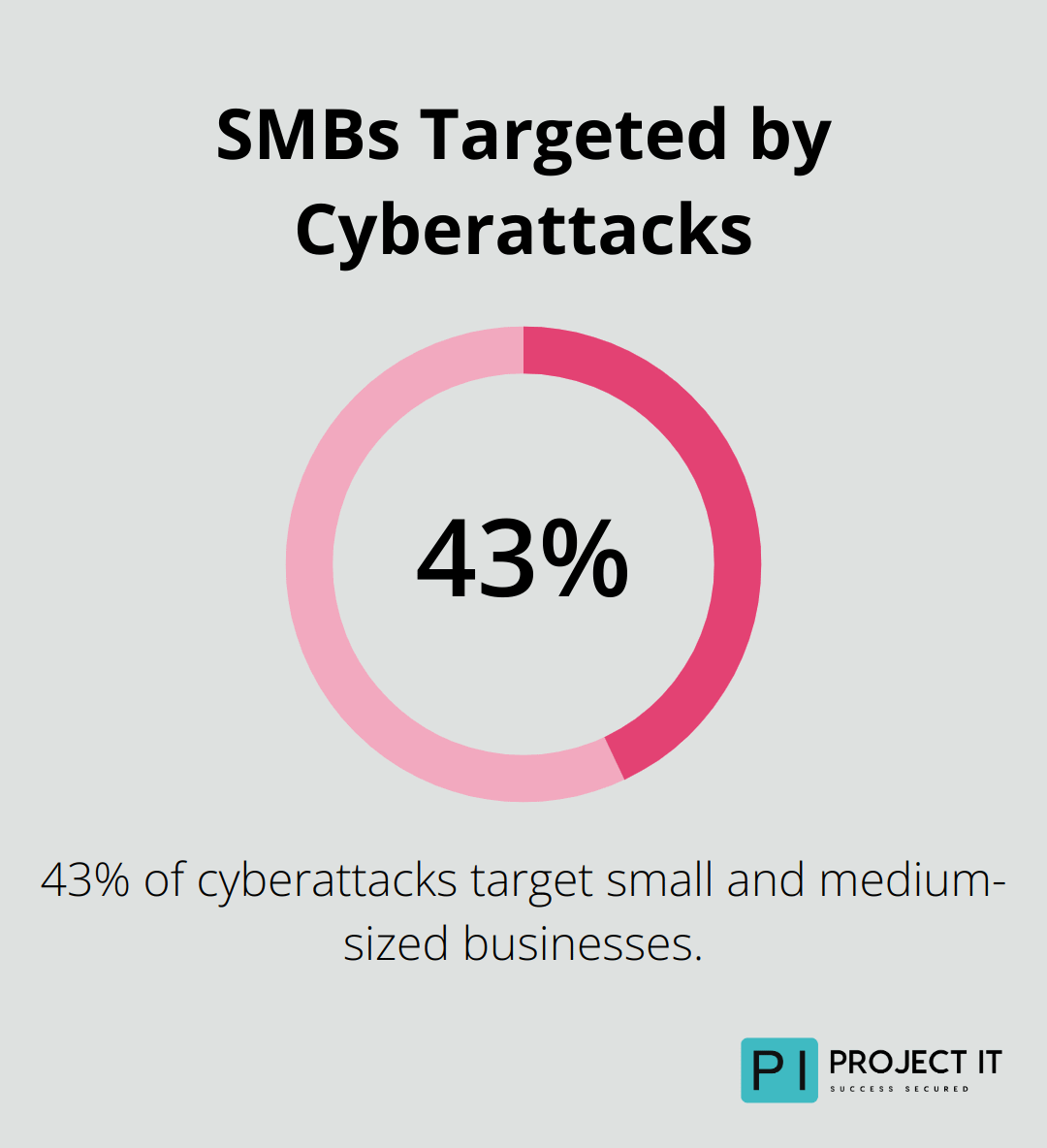 Pie chart showing 43% of cyberattacks target small and medium-sized businesses - Data encryption